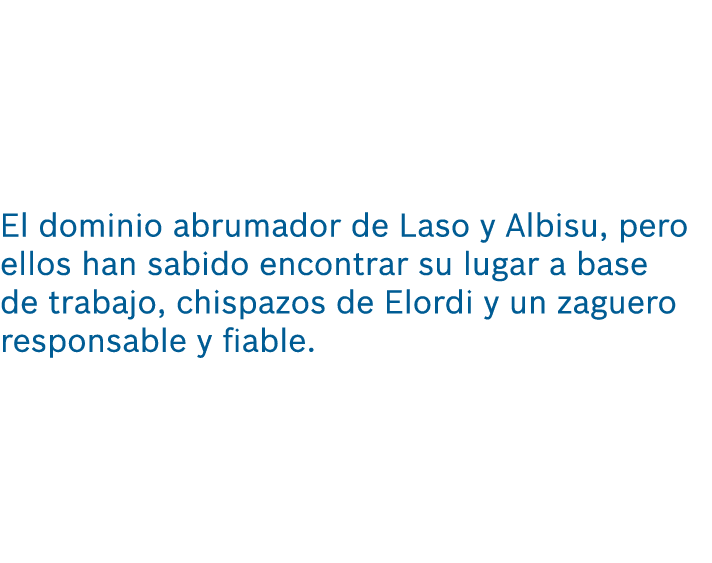 El dominio abrumador de Laso y Albisu, pero ellos han sabido encontrar su lugar a base de trabajo, chispazos de Elord...